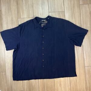 Tommy Bahama 5XB Big & Tall Silk Camp Shirt Navy Blue Embroidered Hawaiian